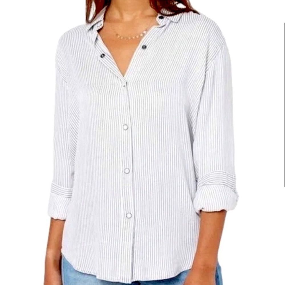 Rails Eliza Pinstripe Snap Button Front Shirt Flaw - image 1